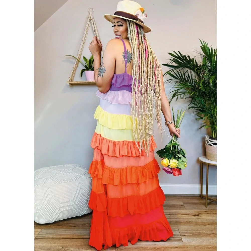 Know Me Sewing Pattern ME2045 Misses Size‎ 8-16 Rainbow Tiered Ruffle Maxi Dress